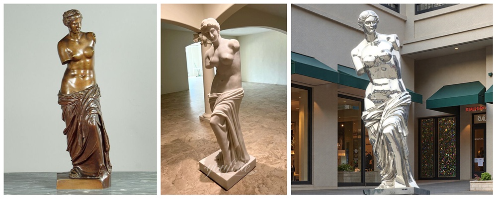 lifesize Venus sculptures of different materials are placed at various locations.