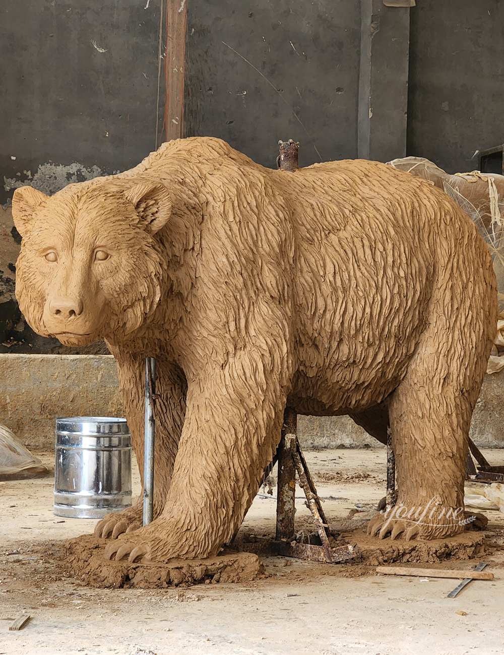 Walking Bronze Bear Clay Model