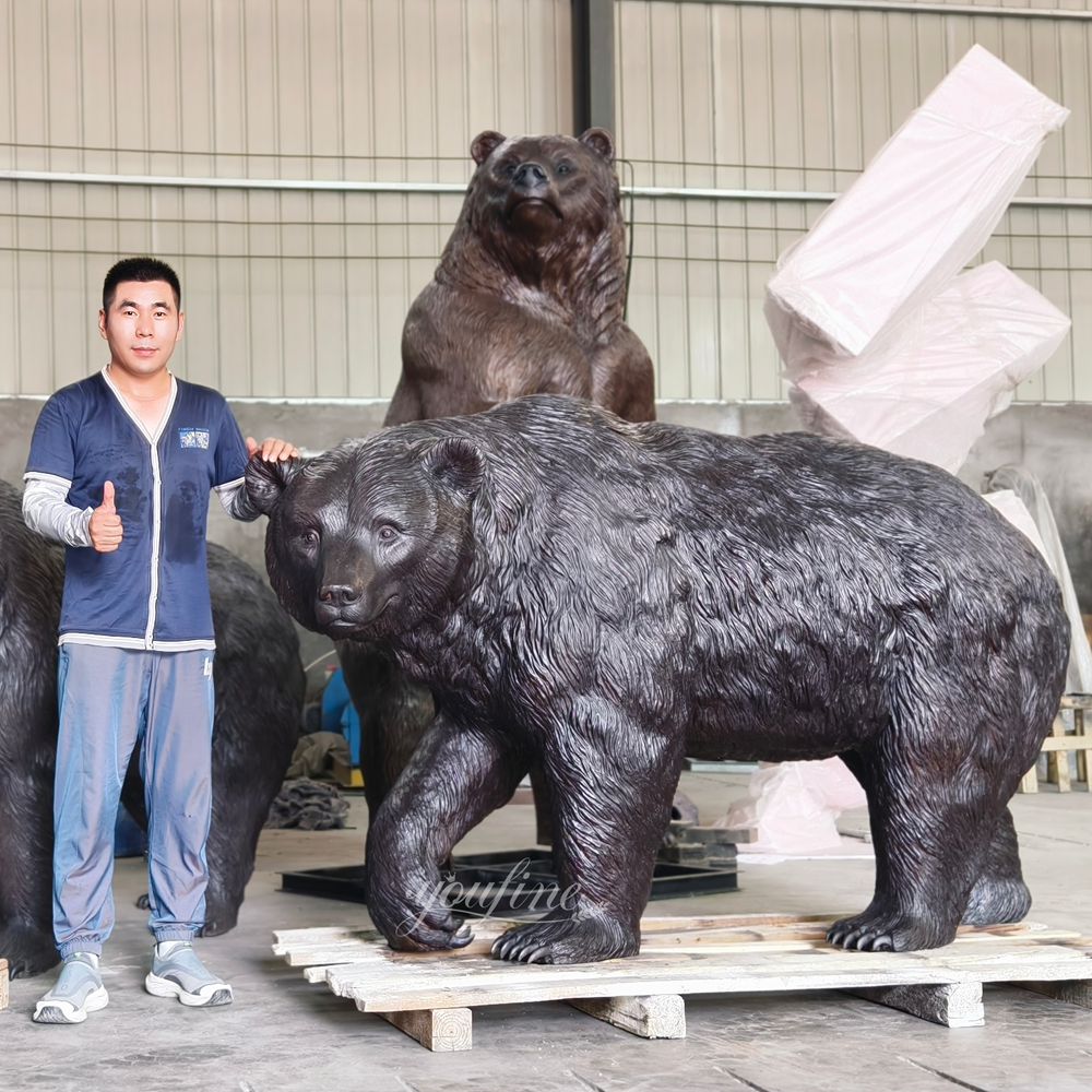 large Walking Bronze Bear statue and Our QC Manager