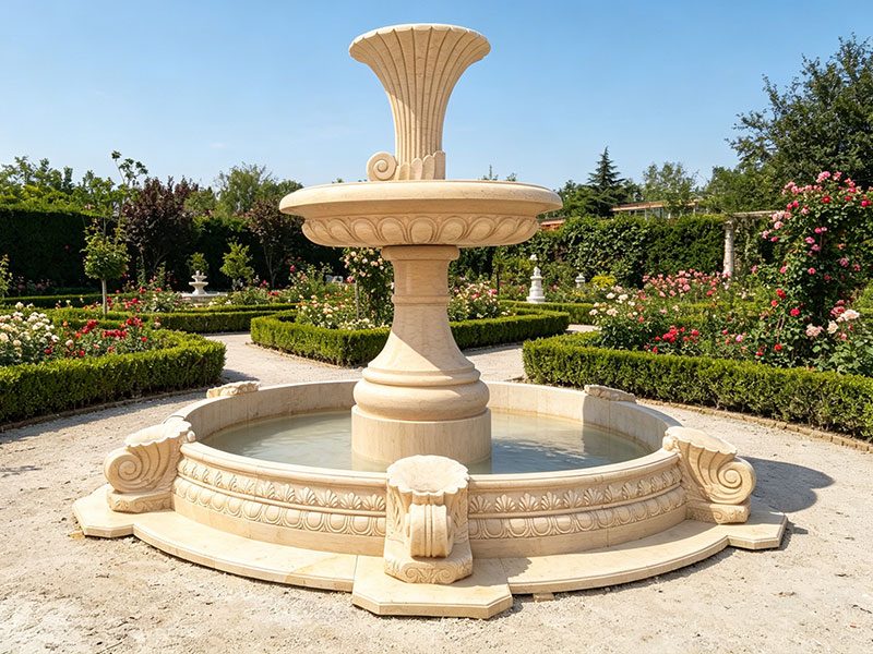 beige outdoor tiered fountain