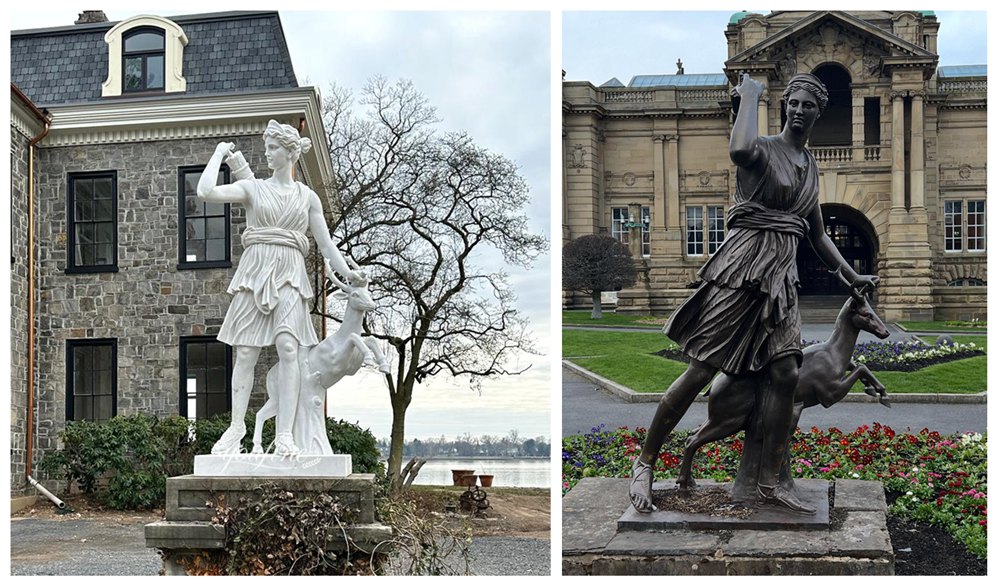 lifesize bronze statue of Diana and the marble statue of Diana
