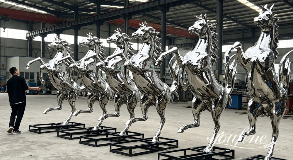 Proyecto de escultura personalizada de un caballo galopante de acero inoxidable de 2,4 metros (8 pies)