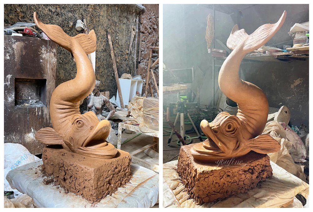 fish statue clay model