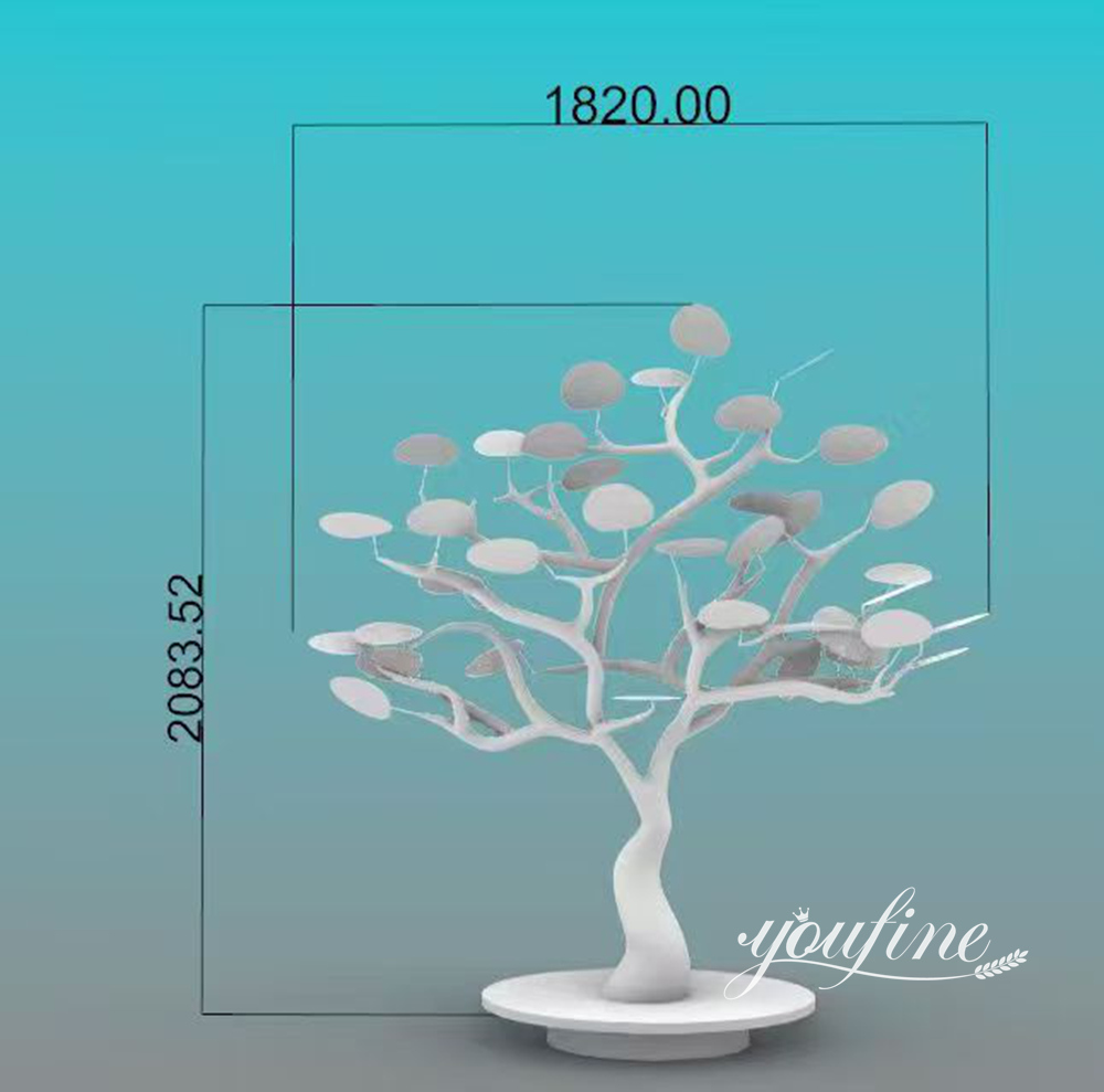 mirror polished tree scultpure 3d design drawing