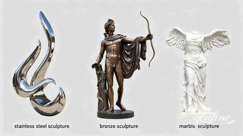 sculptures made of three different material