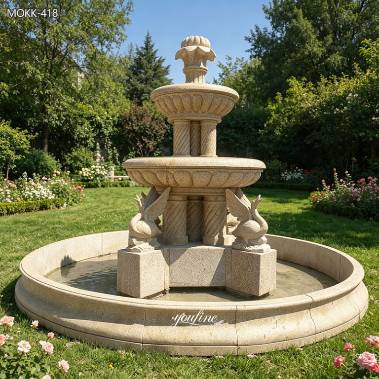 Beige Marble Swan Water Fountain