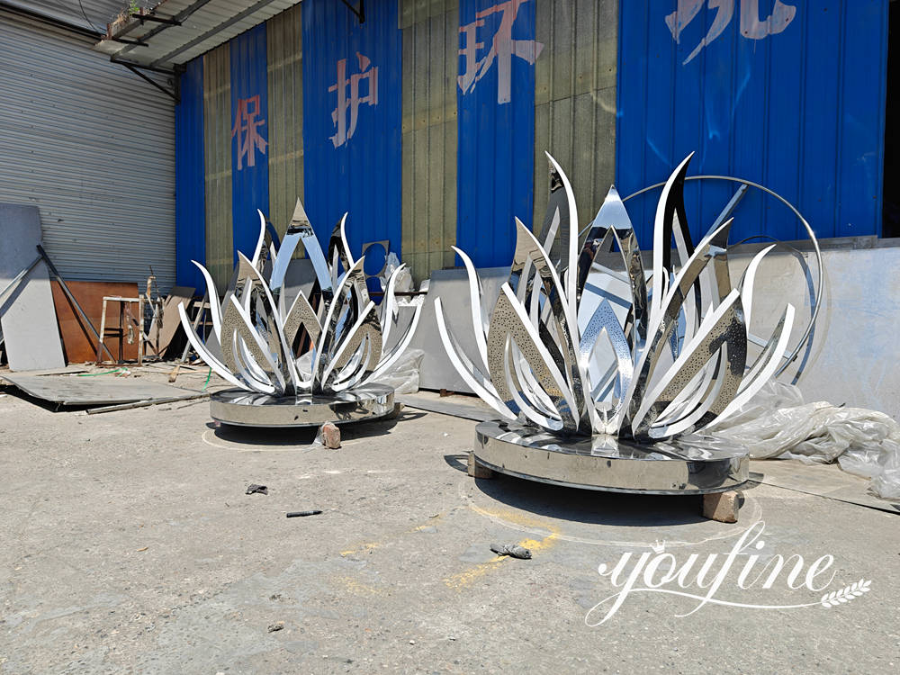 Finished stainless steel lotus sculptures before delivery (2)