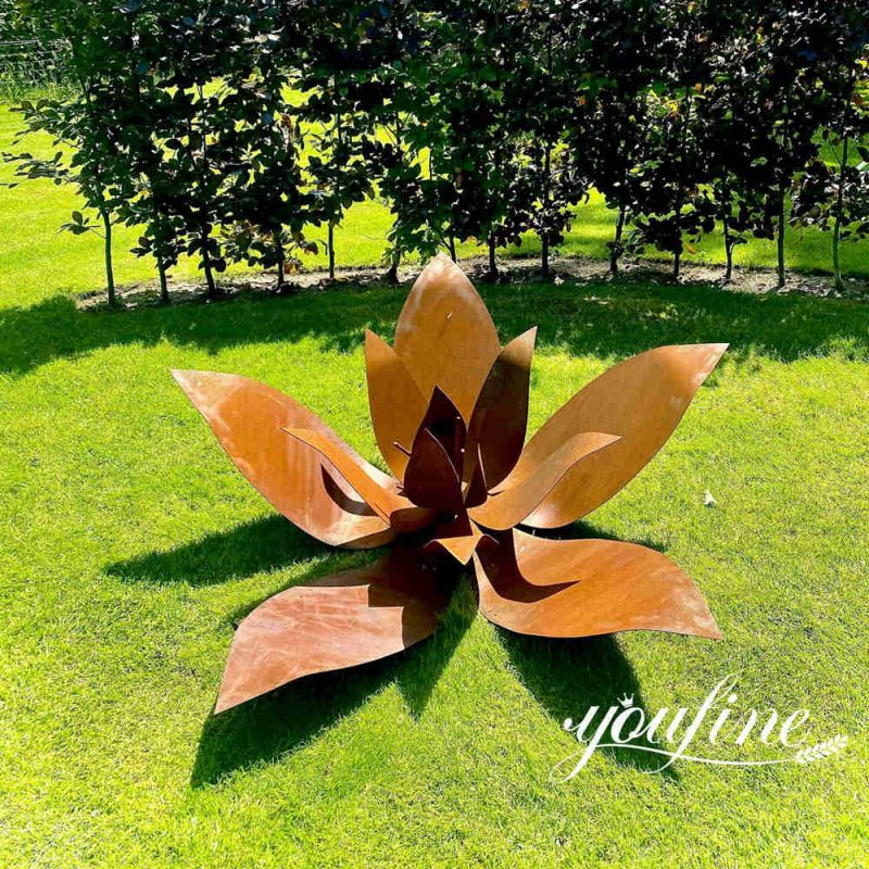 delicate corten steel flower sculpture