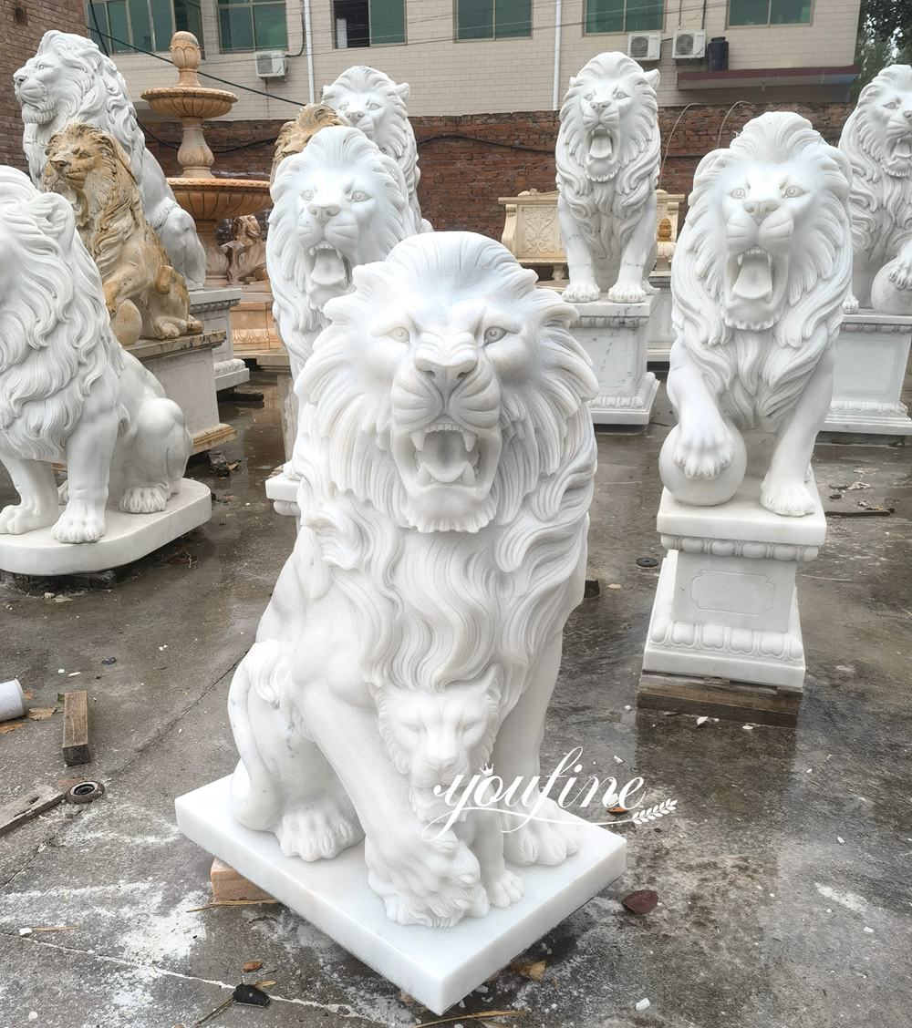 marble lion and cub statue
