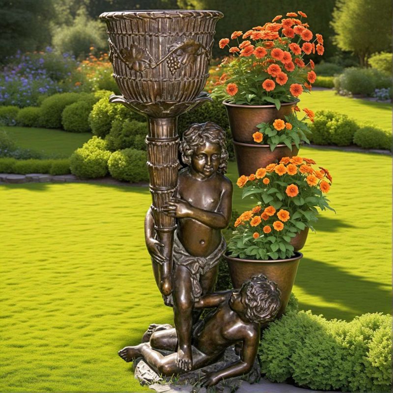 Bronze Boy Statue Flower Pot for Garden & Patio