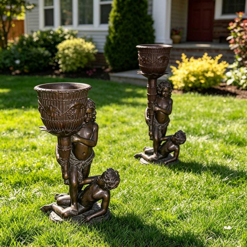 Bronze Boy Statue Flower Pot for Garden & Patio