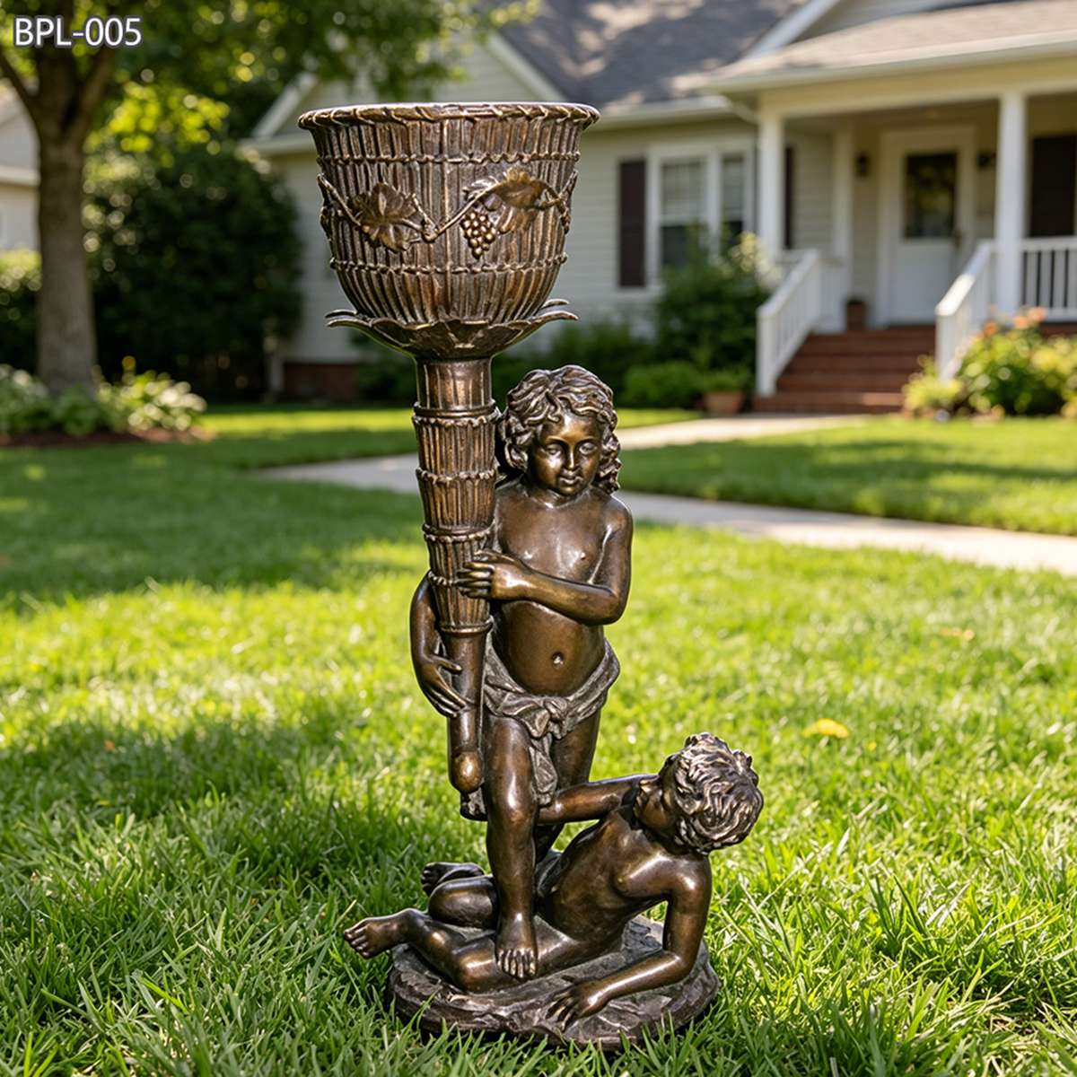 Bronze Boy Statue Flower Pot for Garden & Patio