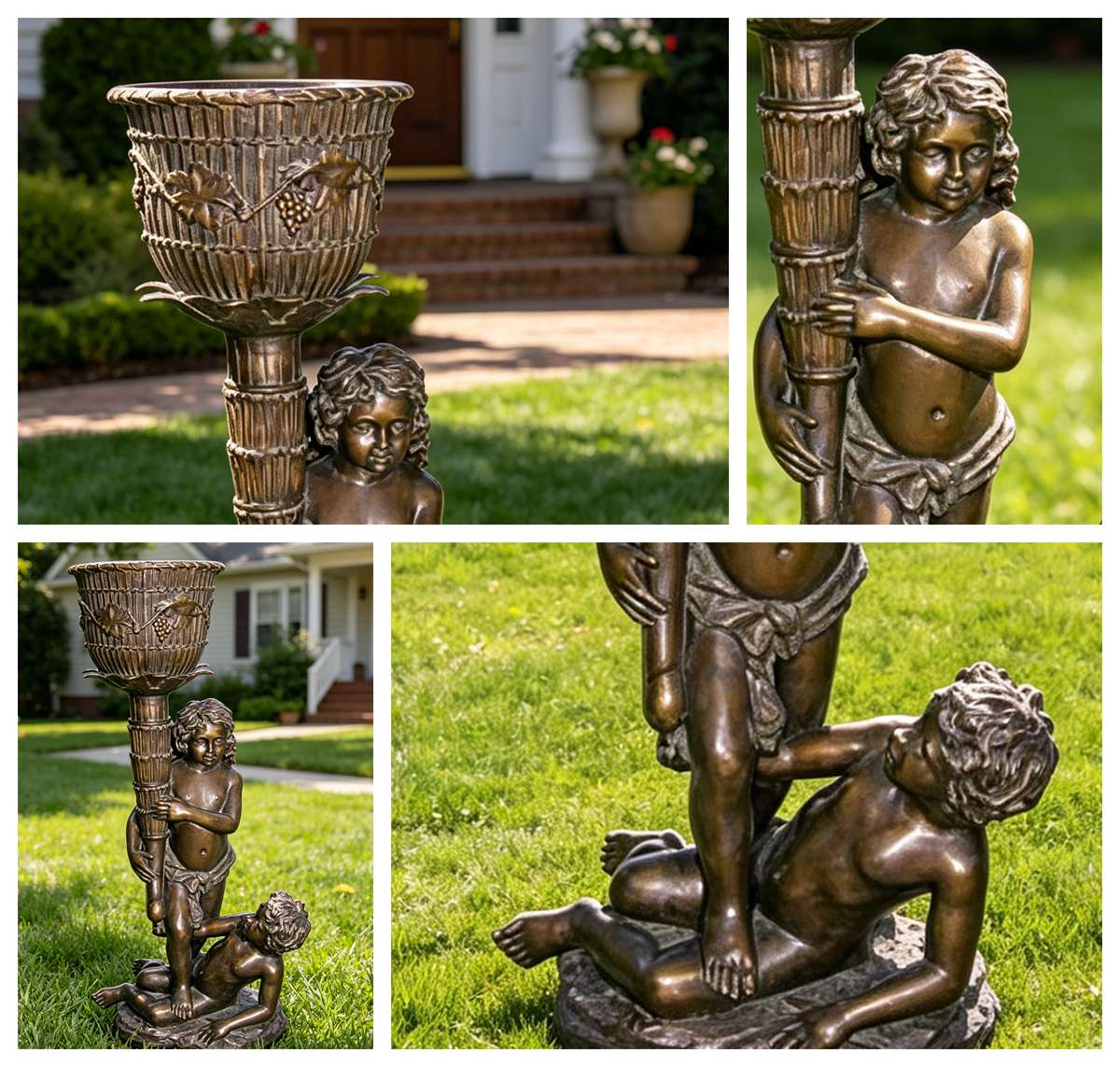 Bronze Boy Statue Flower Pot for Garden & Patio