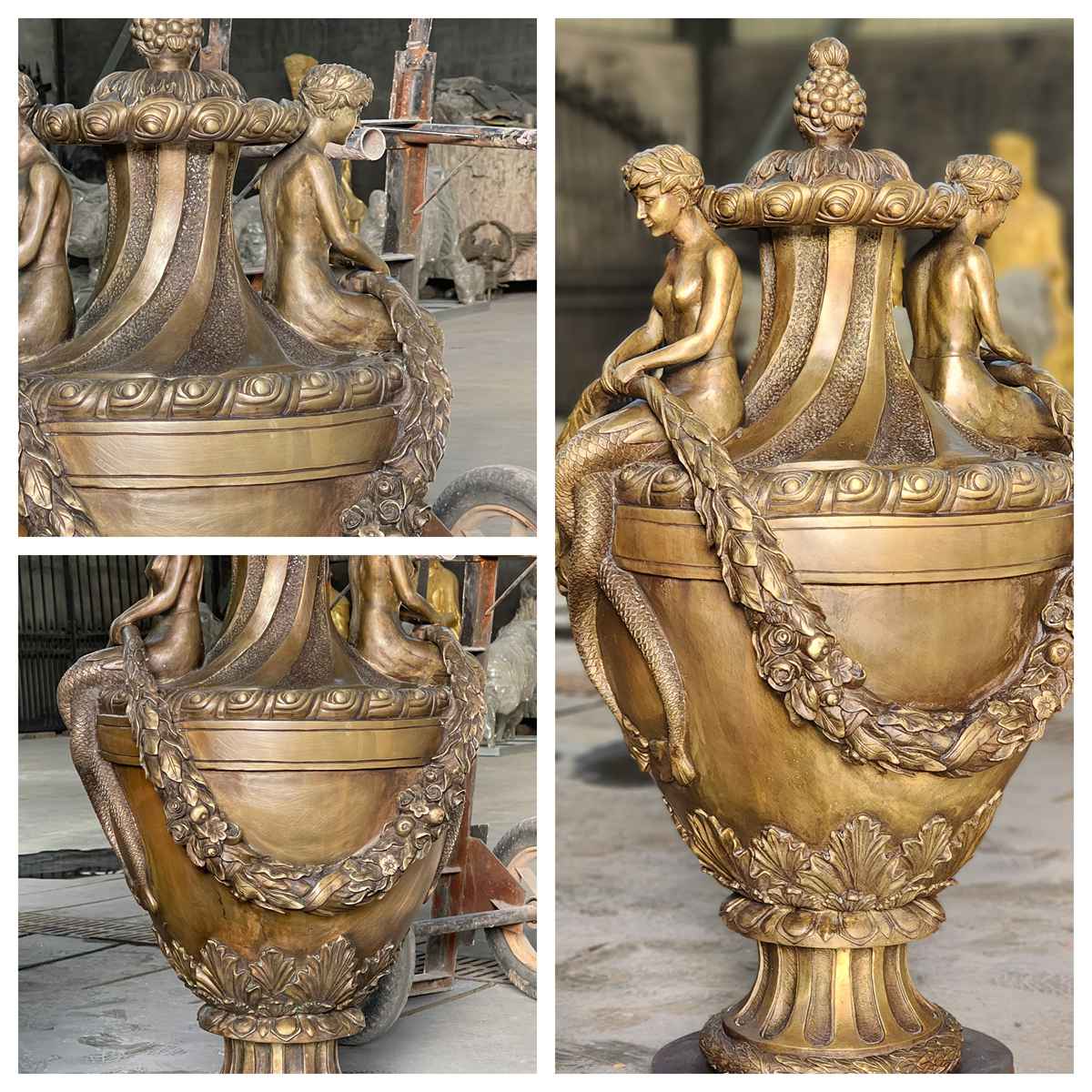 details of Bronze Mermaid Urns 