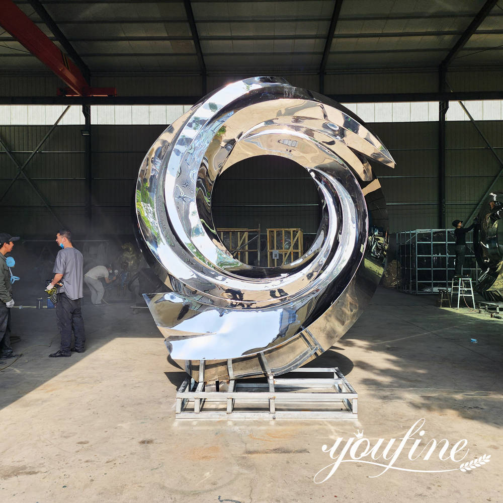 stainless steel abstract spiral sculpture