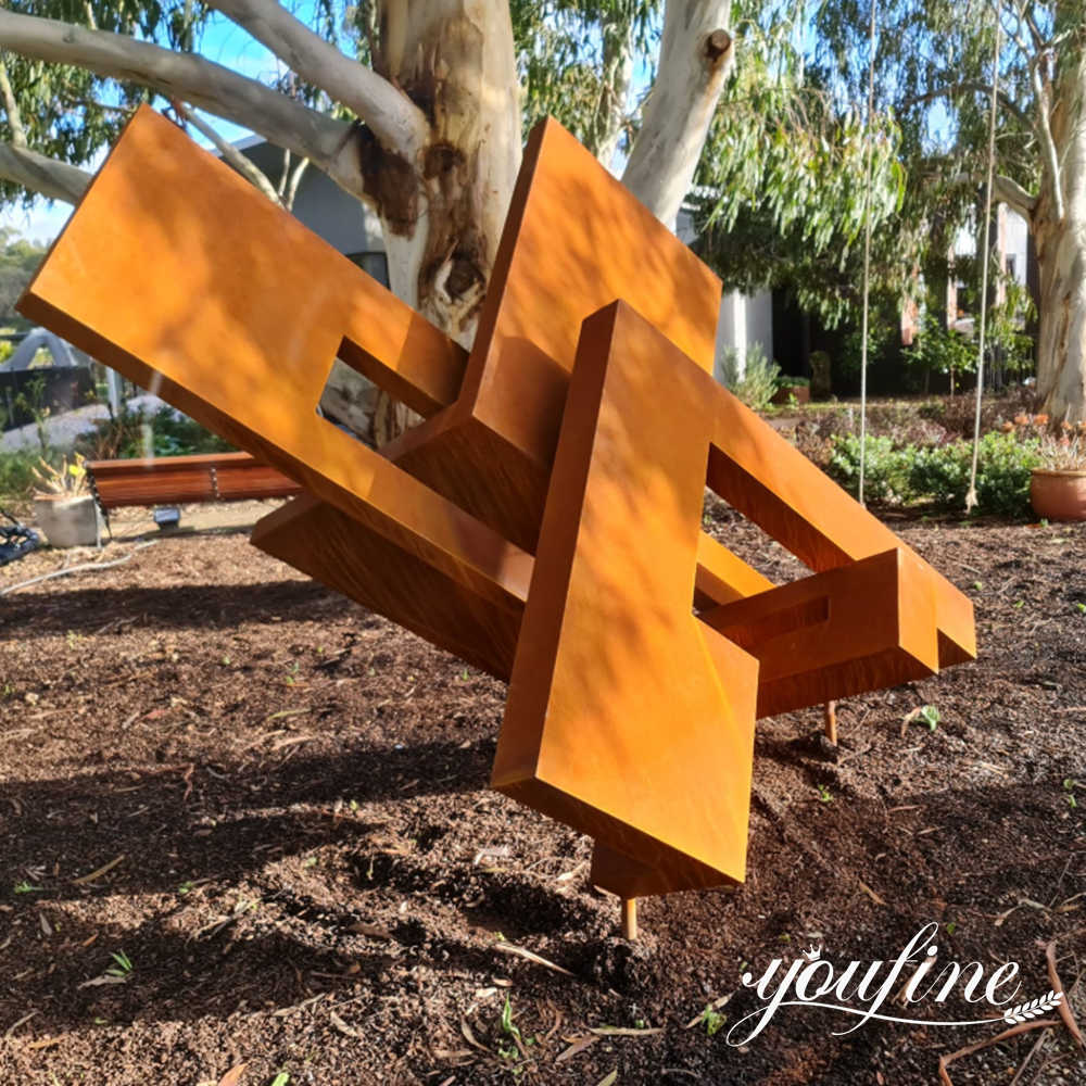 Corten steel garden geometric sculpture in Australia