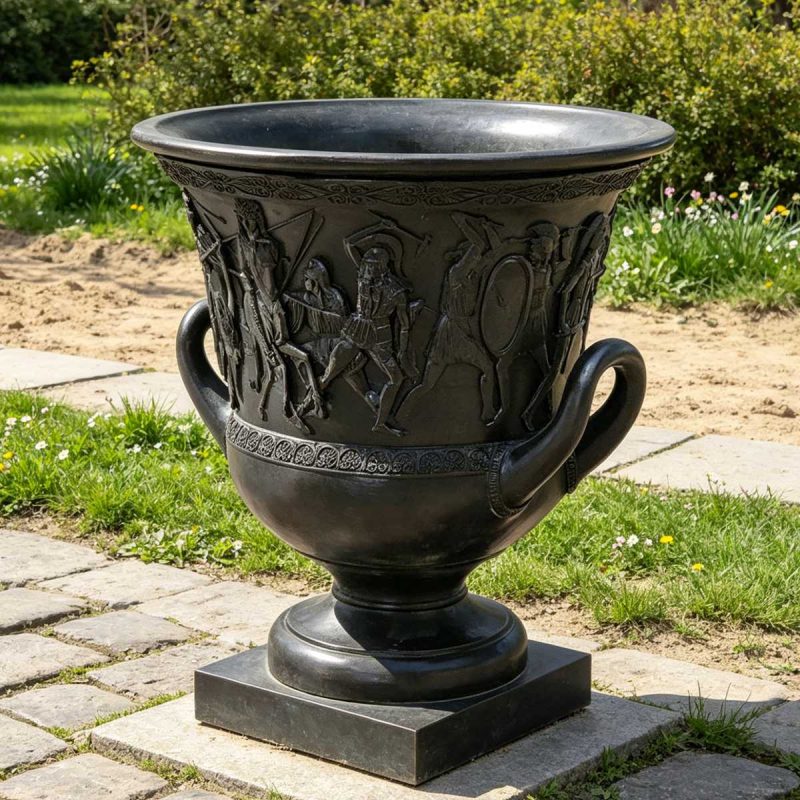 bronze Cast Flower Pot with Greek Battle Relief