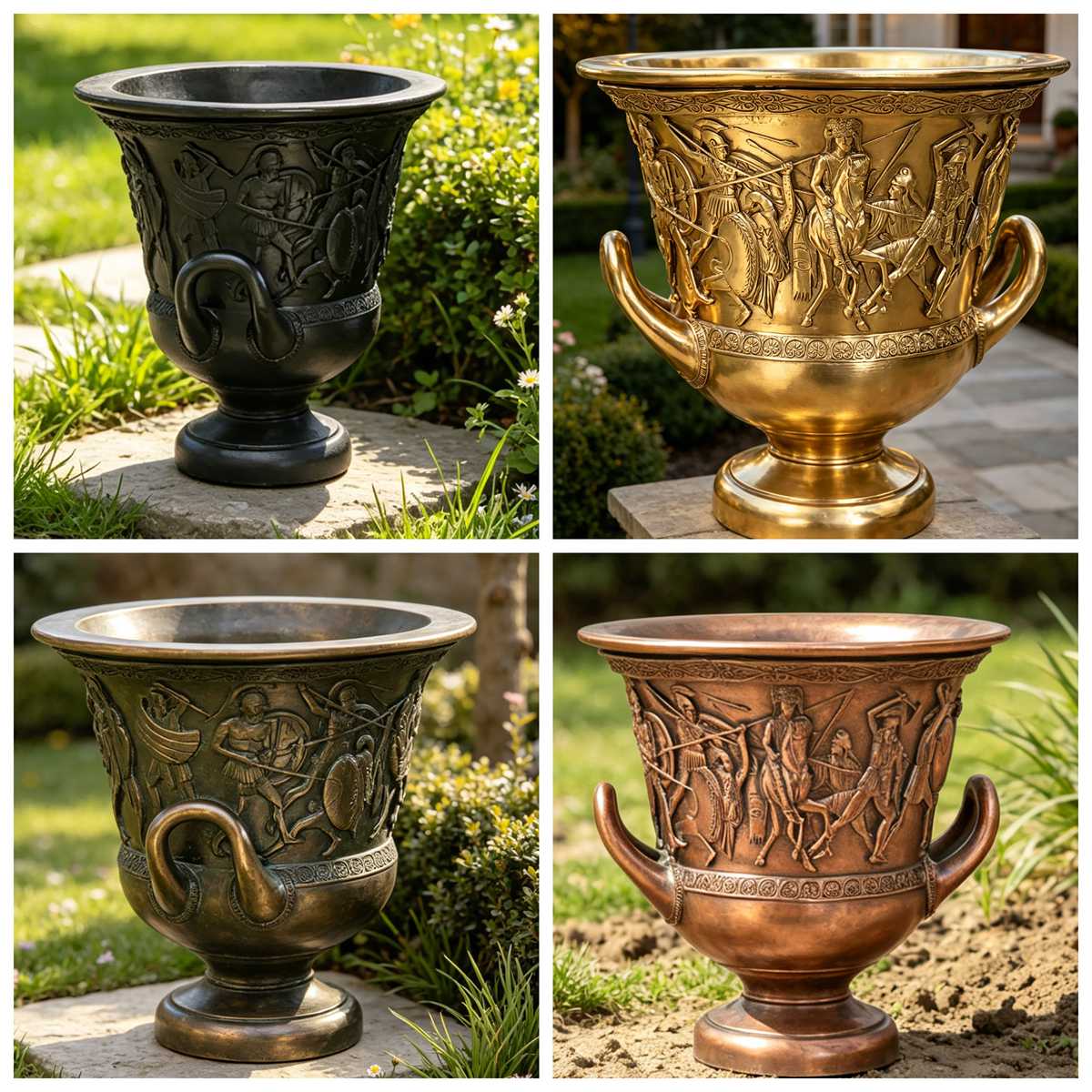 different color of Cast Flower Pot with Greek Battle Relief