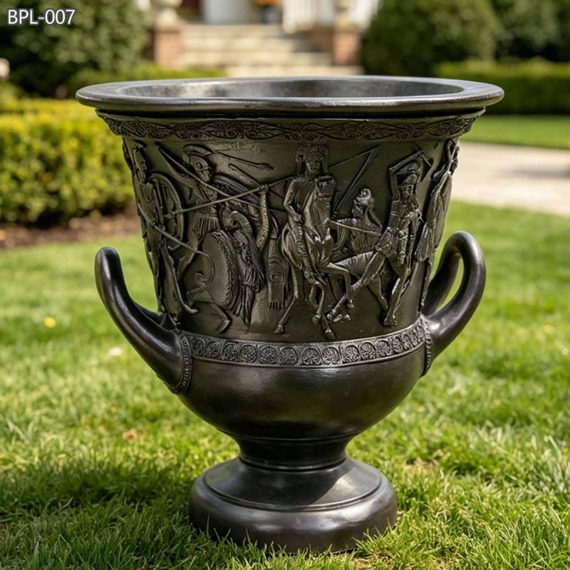 bronze Cast Flower Pot with Greek Battle Relief