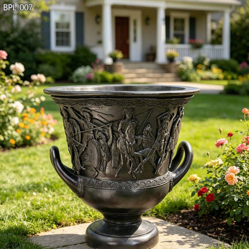 outdoor garden Cast Flower Pot with Greek Battle Relief