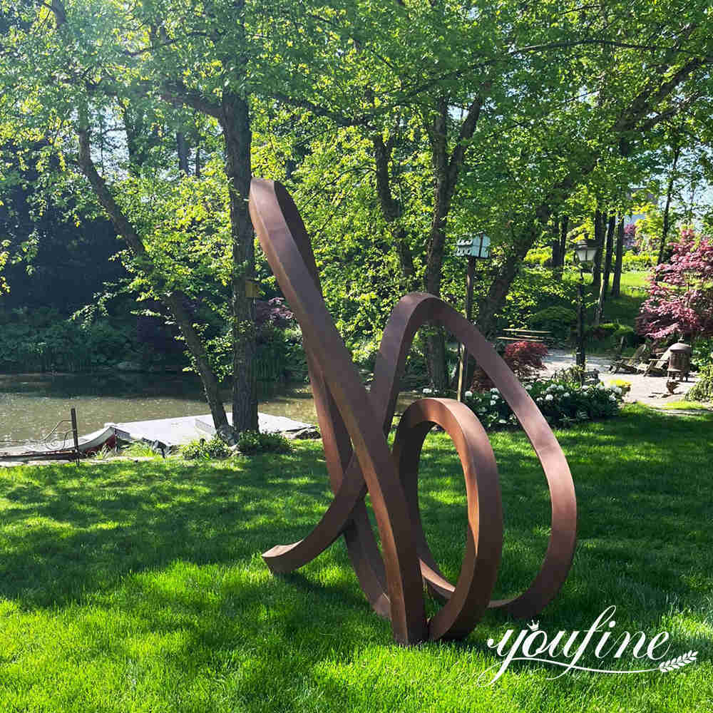 Custom weathering steel sculpture successfully installed in client's yard space in the United States