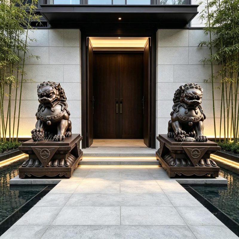 Life Size Antique Bronze Foo Dogs