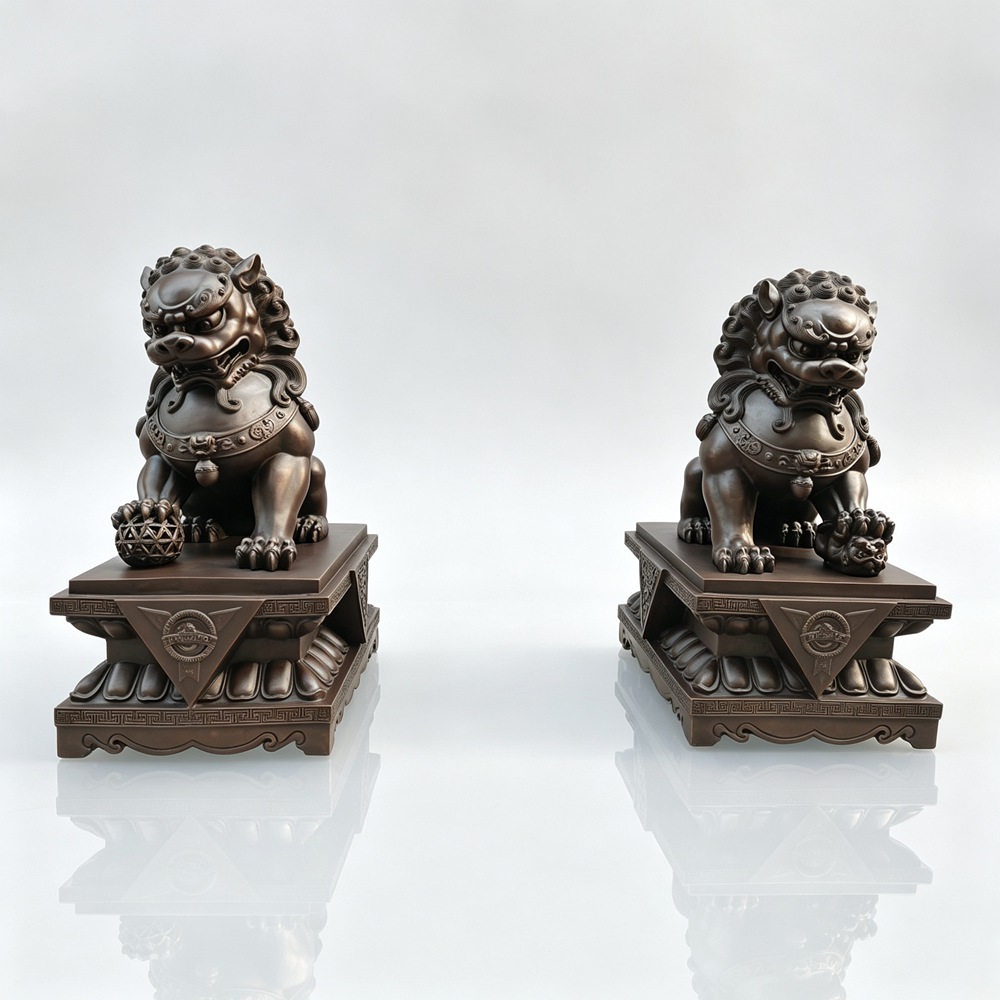 Life Size Antique Bronze Foo Dogs BAN-048
