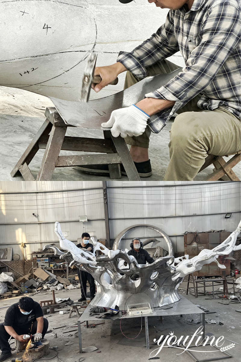 Stainless Steel Wave Sculpture — In the Process of Forging and Shaping