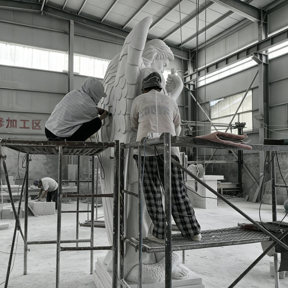 Meticulous carving and refinement of a marble angel