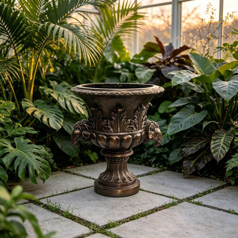 Bronze Ram Head Urn Pot for garden