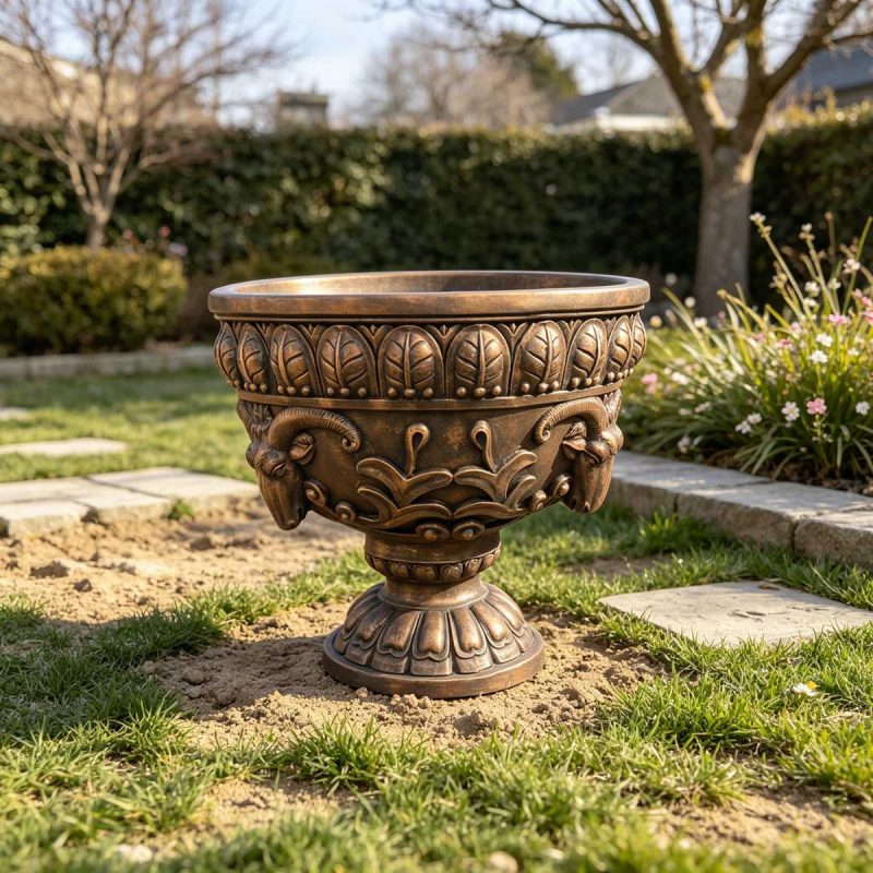 outdoor Bronze Ram Head Urn Pot