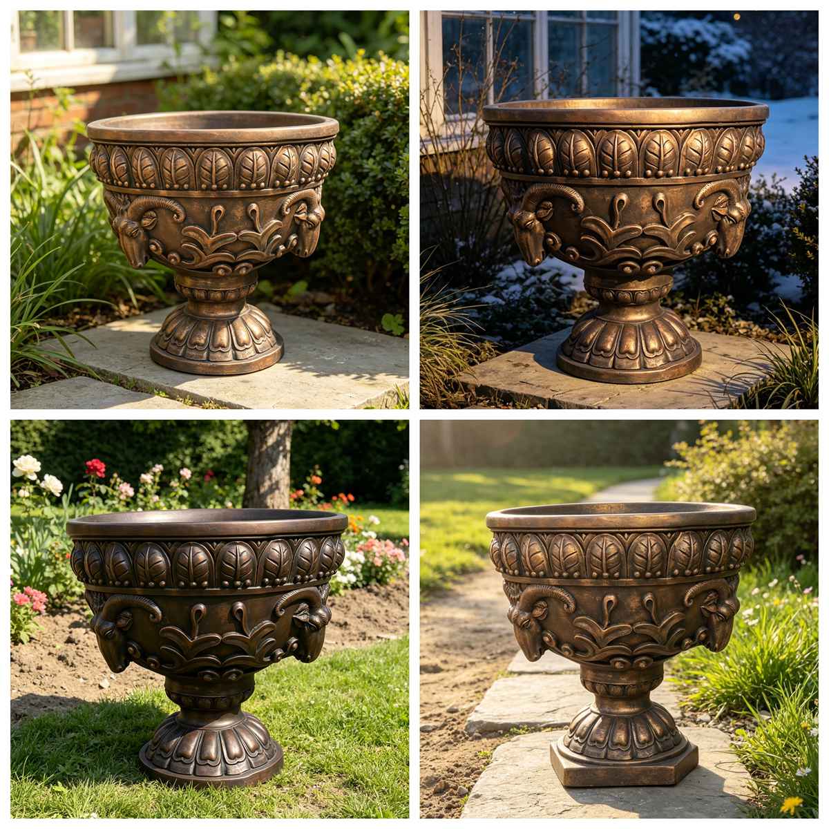 Bronze Ram Head Urn Pot