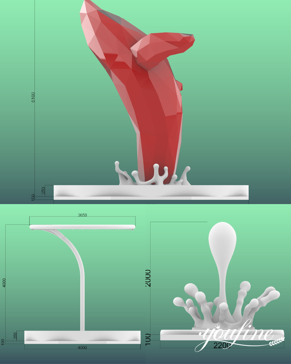 Disegni 3D di sculture in acciaio inossidabile finite
