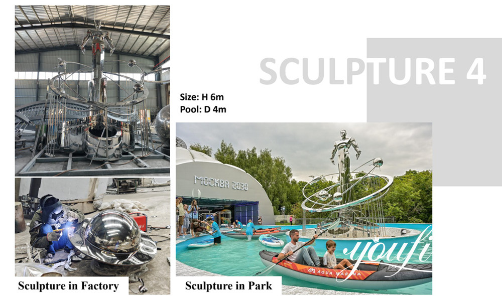 Grande scultura in acciaio inossidabile per un progetto di parco.
