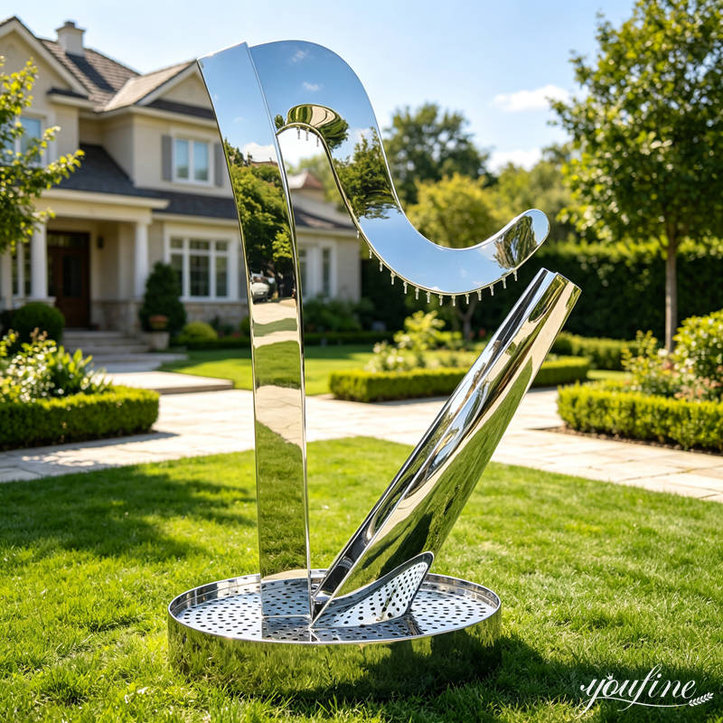 mirror polished harp fountain
