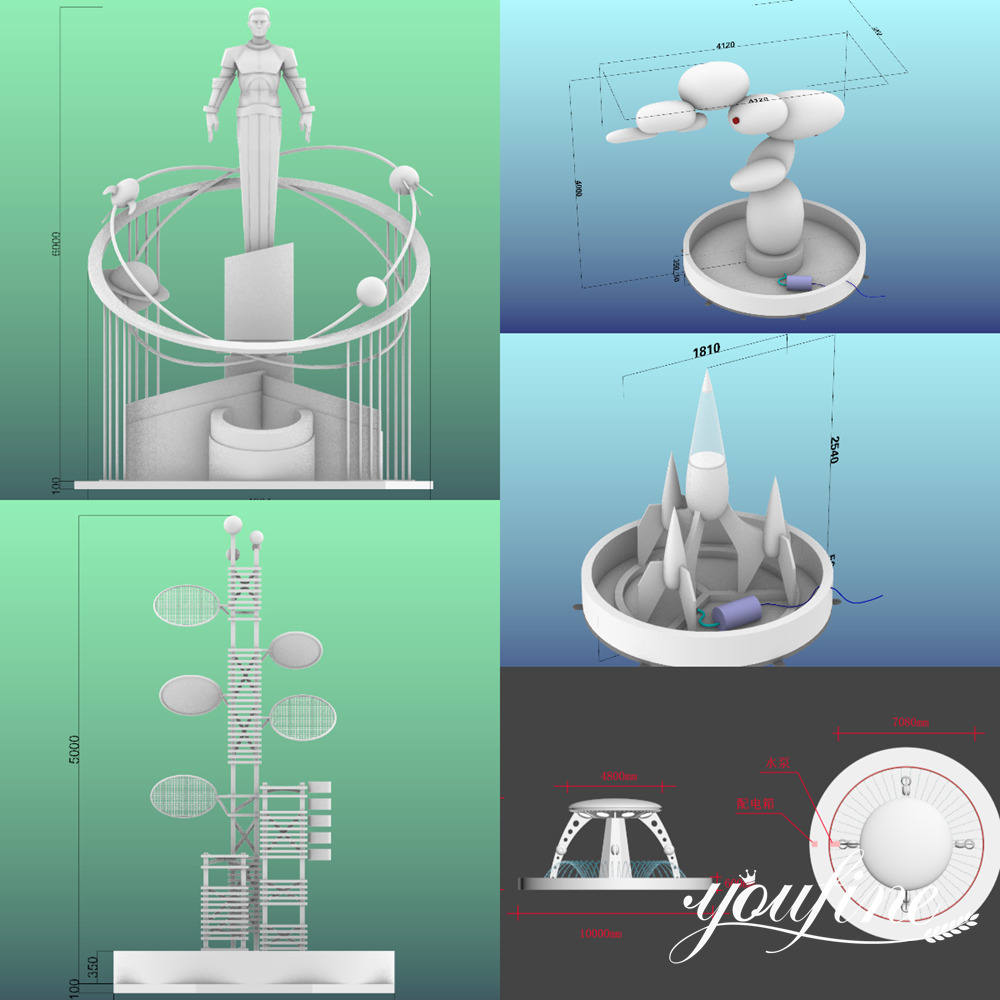 Disegni 3D di sculture in acciaio inossidabile