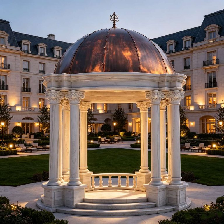 Grand White Garden Gazebo with Solid Metal Dome