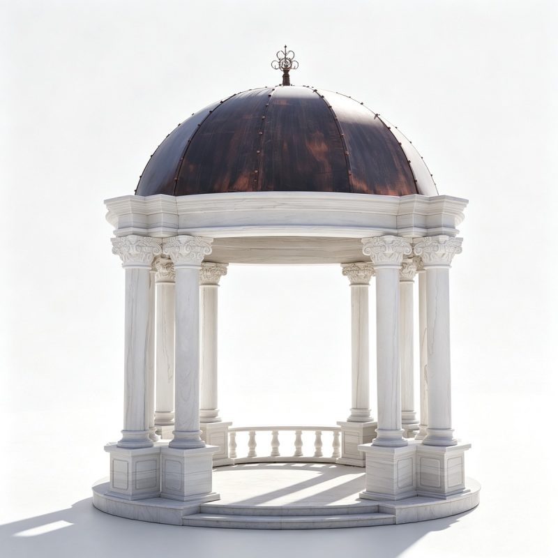 White Marble Garden Gazebo with Solid Metal Dome