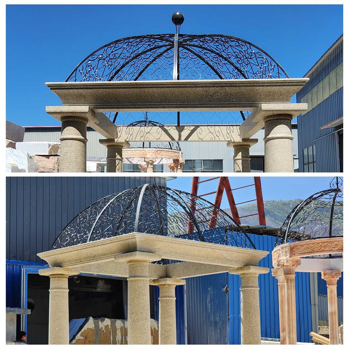 Luxury European Style Natural Stone Beige Gazebo with Iron Dome