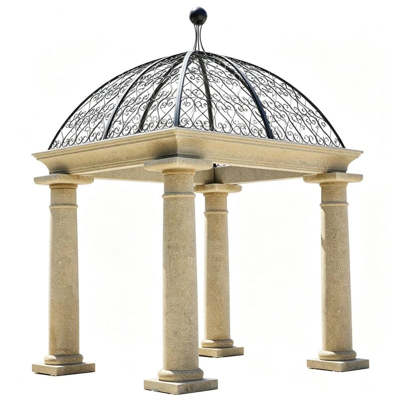 Luxury European Style Natural Stone Beige Gazebo with Iron Dome