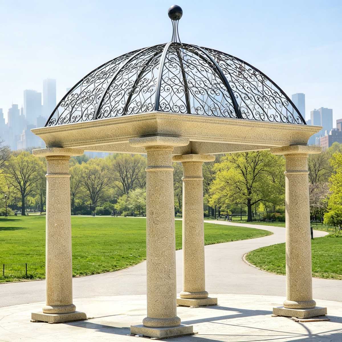 Luxury European Style Natural Stone Gazebo with Iron Dome