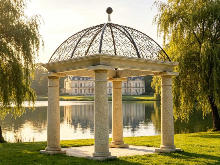 Luxury European Style Natural Stone Gazebo with Iron Dome