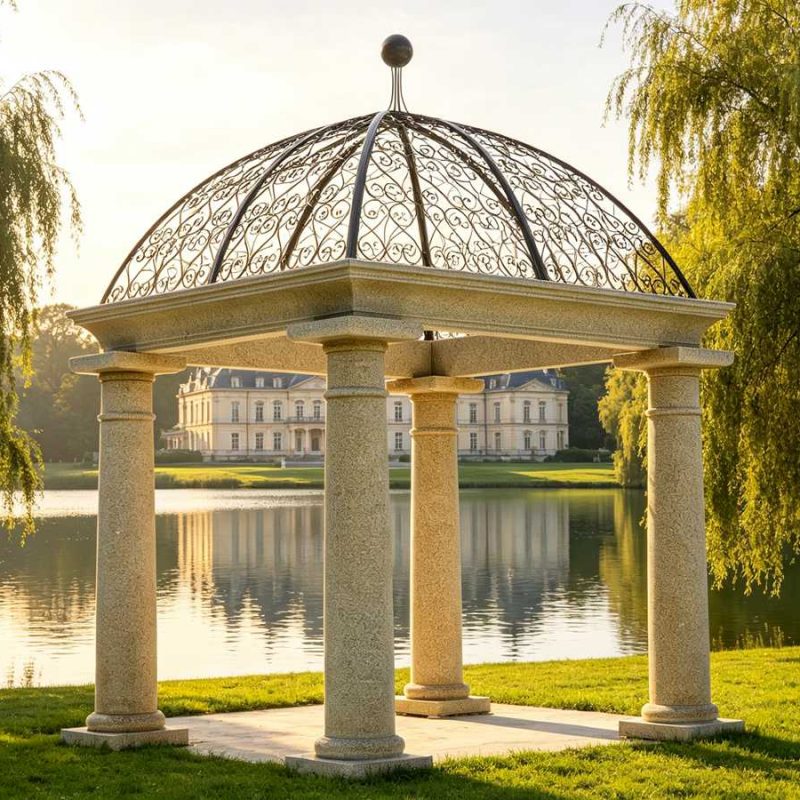 Luxury European Style Natural Stone Gazebo with Iron Dome