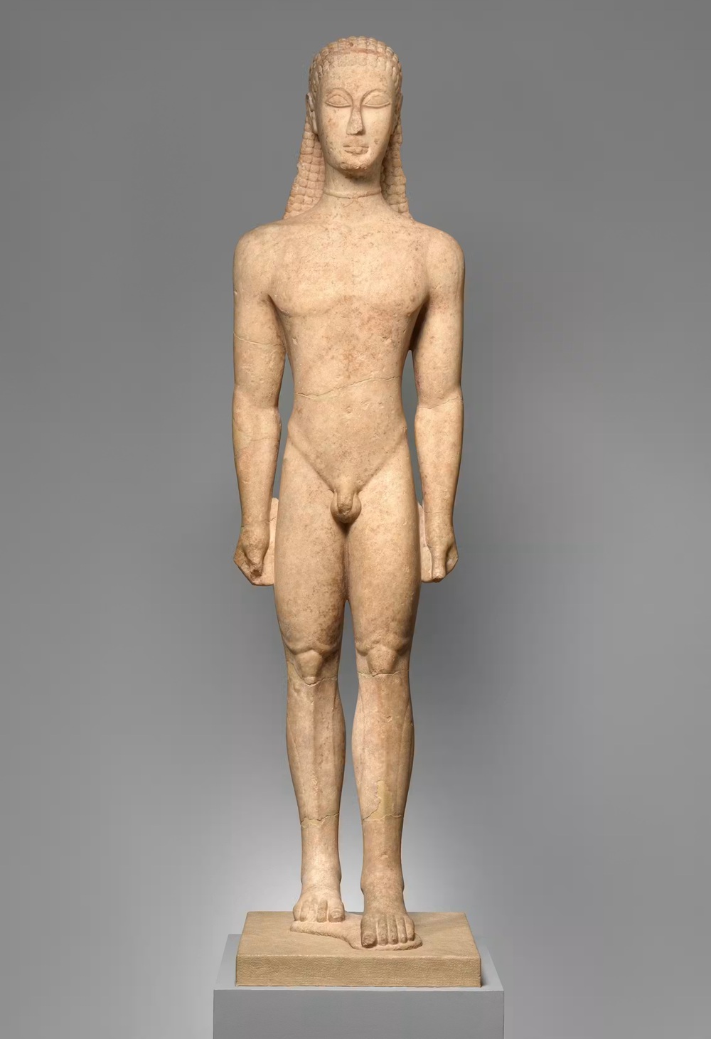 Marble statue of a kouros from the sixth century B.C.E. in Greece