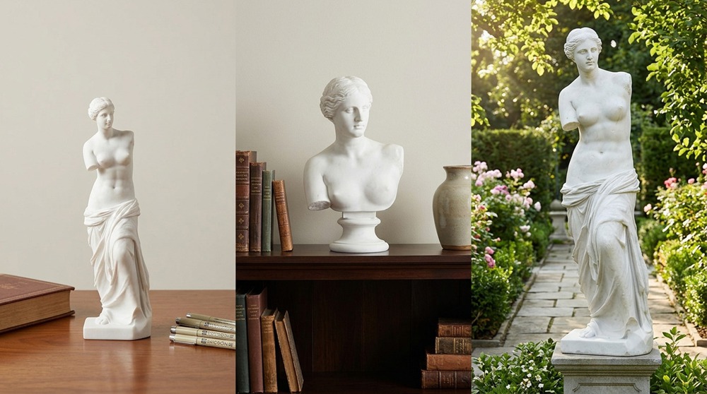 Statue en marbre de la Vénus de Milo, idéale pour décorer une table, une étagère ou un jardin.