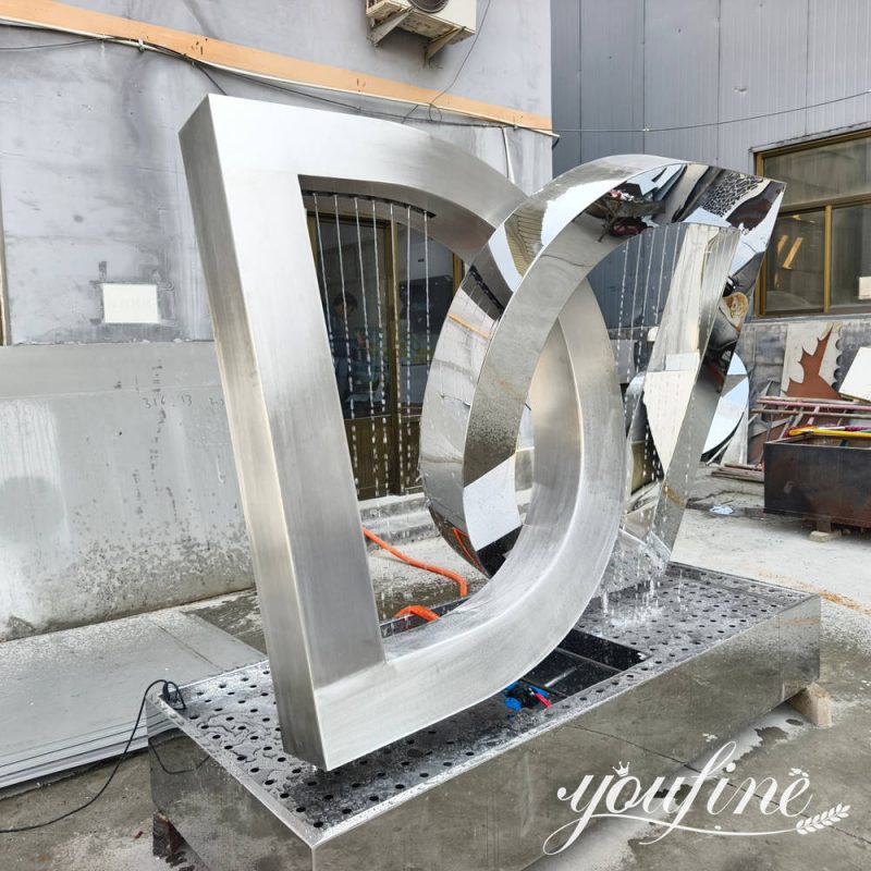 close up details of metal water fountain sculpture