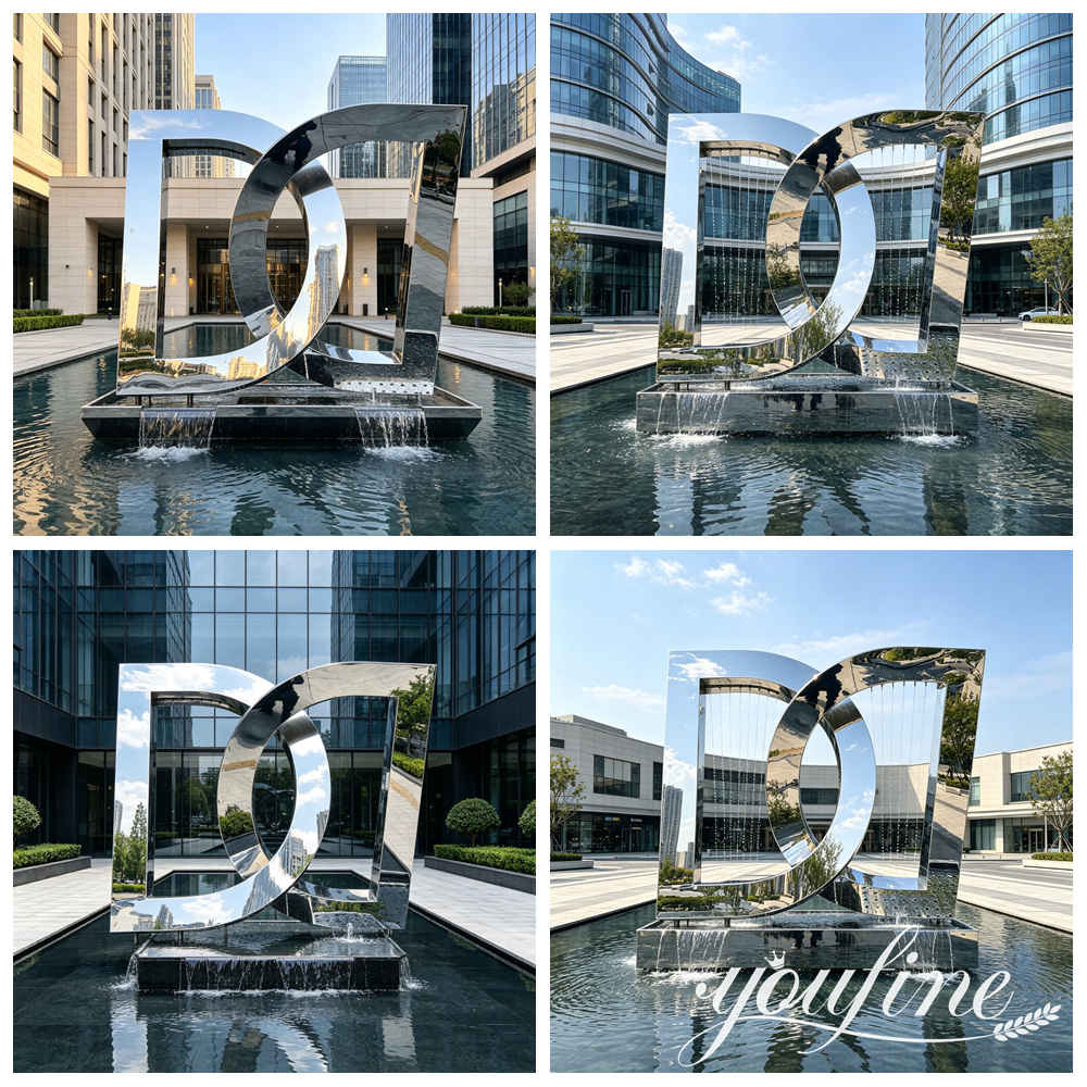 stainless steel D letter fountain sculpture