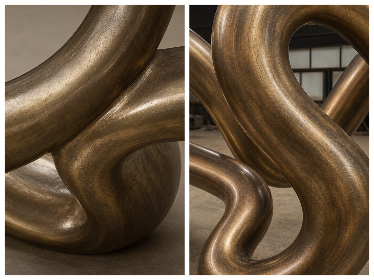 Escultura abstrata de nó em bronze com detalhes de alta qualidade.