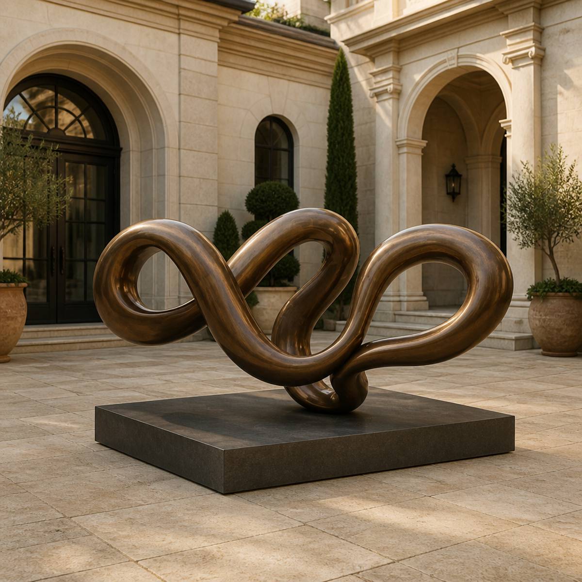 Escultura abstrata de nó em bronze para jardim.