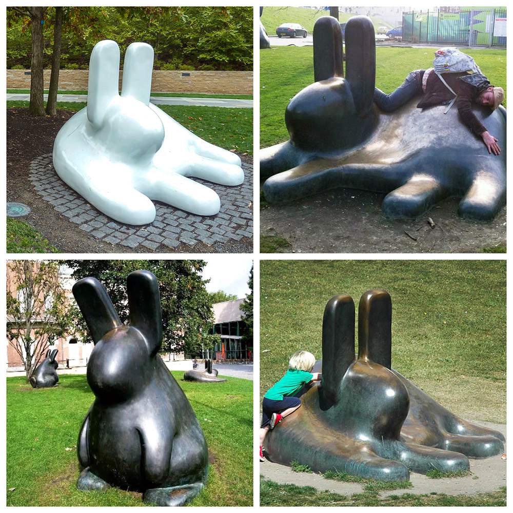 Bronze Hare Sculpture in garden